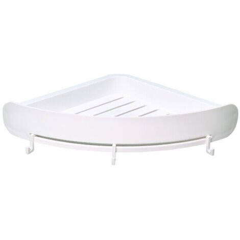 Étagère d'angle blanche pour la cuisine ou la salle de bain - Sans perçage au mur - Avec trois crochets pour boules de bain ou autres - Étagère de douche/étagère murale - Plastique ABS