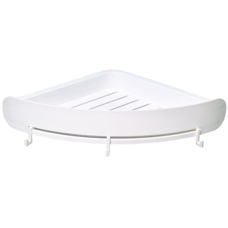 Étagère d'angle blanche pour la cuisine ou la salle de bain - Sans perçage au mur - Avec trois crochets pour boules de bain ou autres - Étagère de
