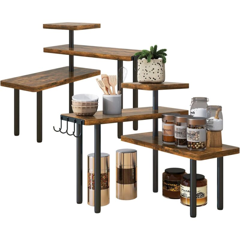 Étagère d'angle de cuisine à 3 niveaux,Porte-épices avec crochets,Ensemble de 2,Organisateur de comptoir,pour rangement d'épices,pour salle de