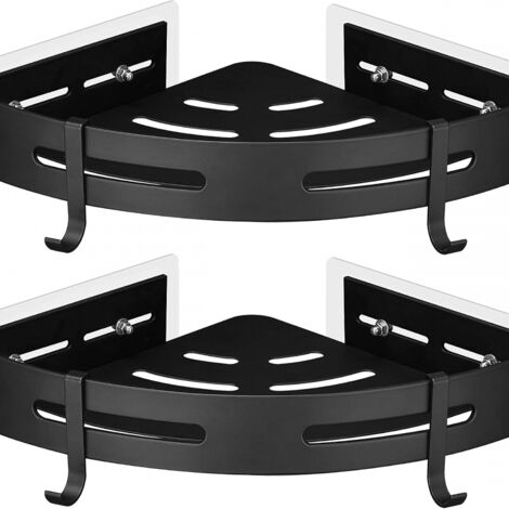 Étagère d'angle de douche avec 2 crochets pour ranger les produits de , design auto-adhésif, lot de 2 (noir)
