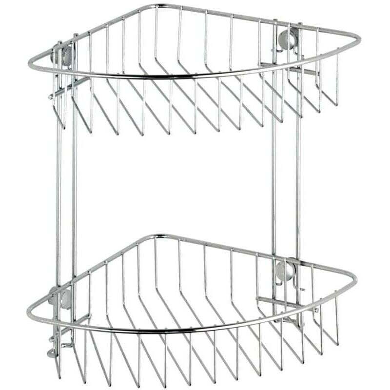 Etagère d'angle de douche Classic, 2 paniers de douche d'angle, fixation murale sans perçage avec adaptateur non fourni, acier, 26,5x26,5x19,5 cm,