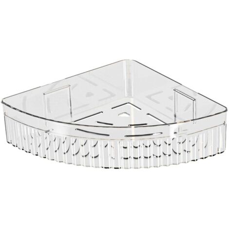 Étagère d'angle de douche en plastique, fixation murale sans perçage, pour salle de bain et toilettes, transparente, demi-ronde.