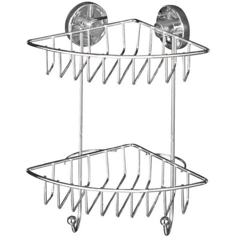 Etagère d'angle de douche murale 2 niveaux Bari , Fixation Vaccum-Loc® sans perçage, repositionnable, Jusqu'à 33kg, Acier inox, 22,5x29,5x16cm, Chromé