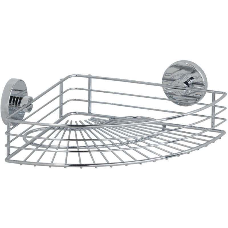 Etagère d'angle de douche murale Bari , Fixation Vaccum-Loc® sans perçage, repositionnable, Charge jusqu'à 33kg, Acier inox, 35x9x22,5 cm, Chromé