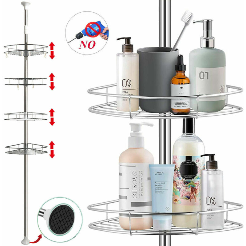 Etagère d'Angle de Douche Télescopique en Acier Inoxydable,Hauteur Réglable avec 4 Panier pour Salle de Bain et Cuisine,300H x 29 x 21cm