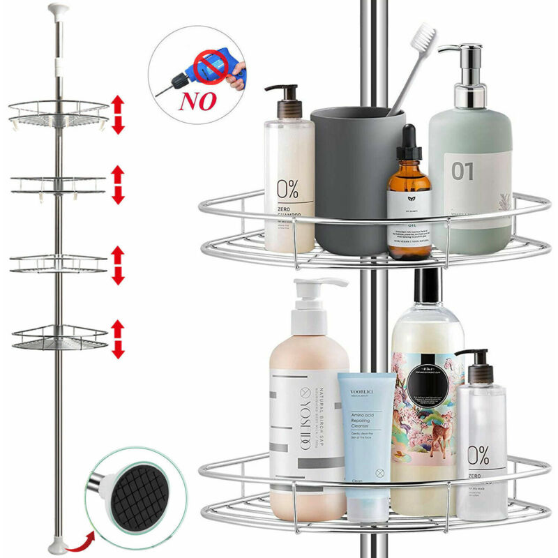 Etagère d'Angle de Douche Télescopique en Acier Inoxydable,Hauteur Réglable avec 4 Panier pour Salle de Bain et Cuisine,300H x 29 x 21cm