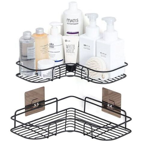 Étagère d'angle de salle de bain 2 pièces avec autocollants Cuisine en acier inoxydable Noir