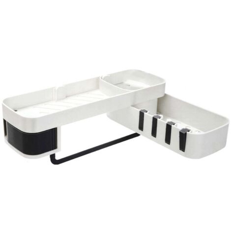 Étagère d'angle de salle de bain multifonctionnelle à double niveau, support de rangement mural pour cuisine, sans traces, blanc et noir.