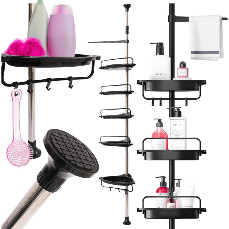 Étagère d'angle de salle de bain, télescopique, réglable, pour douche, 4 étagères, robuste