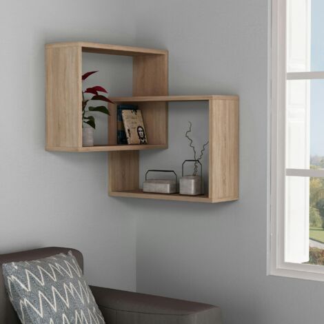 Étagère d'angle design effet bois - 2 cubes imbriqués MARFA