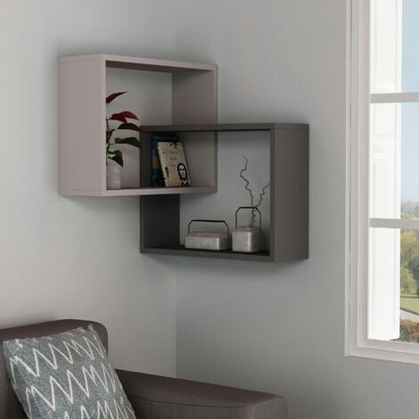 Étagère d'angle design moka & gris - 2 cubes imbriqués MARFA