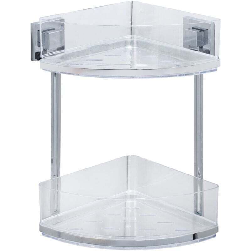 Etagère d'angle douche Quadro, étagère angle salle de bain 2 niveaux, fixation sans perçage Vacuum-Loc®, repositionnable, Acier Inox - Plastique,