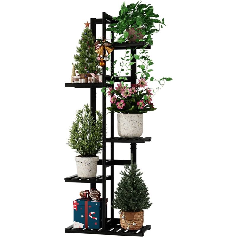 Étagère d'angle en bambou à 5 niveaux pour plantes - Petit support de fleurs à étages pour fenêtre, jardin, balcon, décoration d'intérieur, salon,
