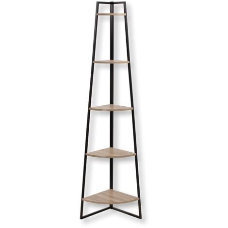 URBAN LIVING Étagère d'Angle en Bois MDF et Métal Noir 5 Étages
