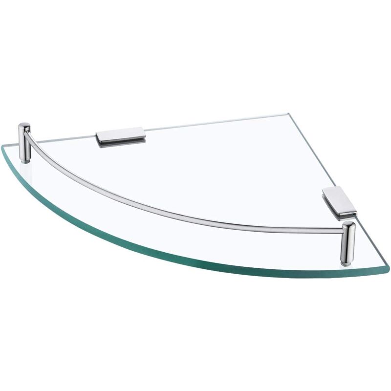 Tagère d'angle en Verre Étagère Salle de Bain Douche Tablette Murale Étagère en Verre Trempé avec Porte Serviette Acier Inoxydable Poli