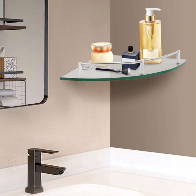 Étagère d'angle en verre pour salle de bain, 23,5 x 23,5 x 4 cm, étagère d'angle en verre, étagère de douche, accessoires de salle de bain, chambre à