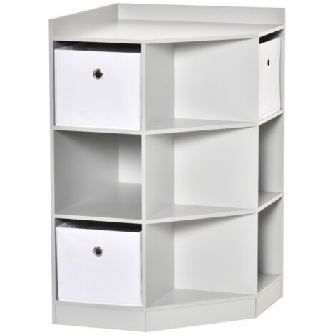 Étagère d’angle enfant 57,4 x 57,4 x 94 cm gris avec 3 boîtes de rangement,plateau de jouets adapté aux enfants 3 à 12 ans.