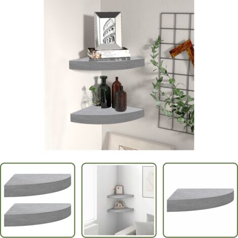 Étagère d'angle -  Étagères d'angle murales 2 pcs Gris béton 35x35x3,8 cm MDF