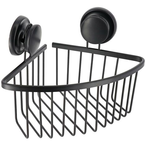 Etagere d'angle fil aluminium sur ventouses - noir - Tendance