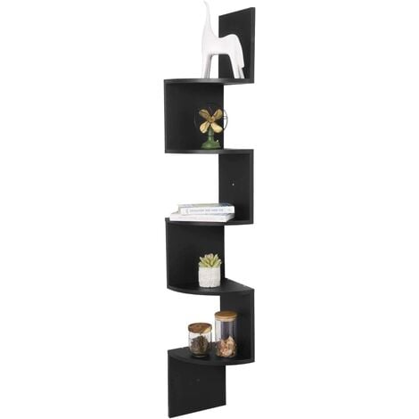 Étagère d’angle flottante avec 5 étages WOLTU, Étagère murale Style Zigzag pour placer image/magazine/photo, Étagère suspendue, Noir