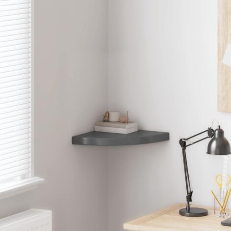 Étagère d'angle flottante Étagère de Rangement - Meuble de rangement Gris brillant 35x35x3,8 cm MDF BV902121 - BonneVie