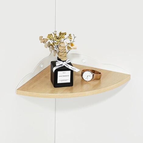 Étagère d'angle Flottante Rustique en Bois, Brun Clair Etagere Murale Tablettes Flottantes Rangement pour Cuisine, Chambre, Salon, Fixations Incluses, 27CM Rayon