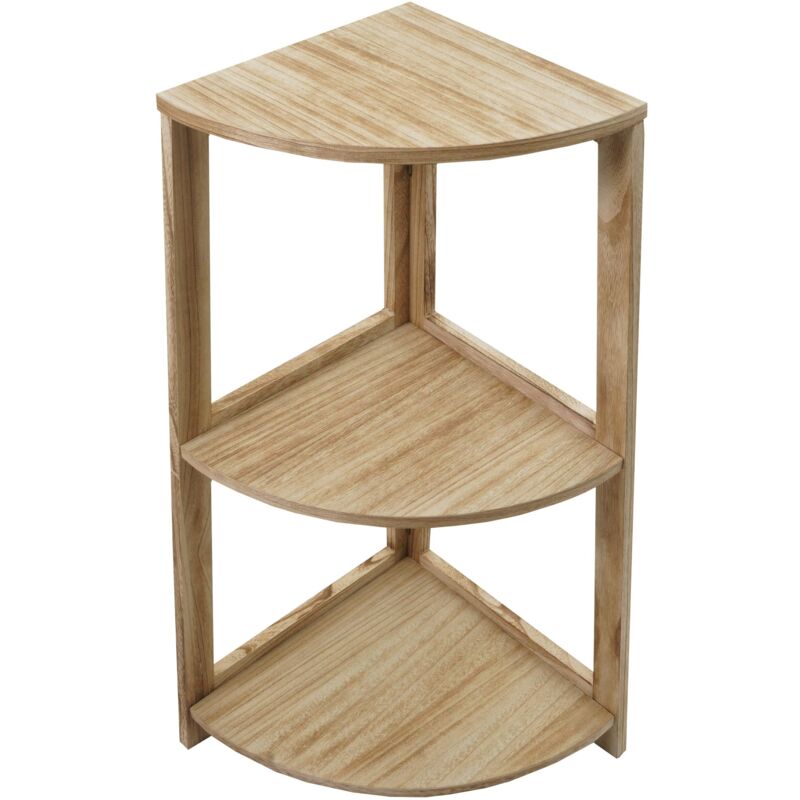 HHG - tagère d'angle 395, Étagère sur pied Étagère de salon, 3 étagères, 80x37x37cm mdf en paulownia, brun naturel