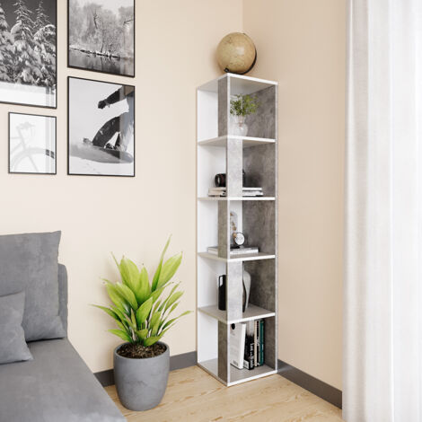 Vicco – Étagère d'angle béton 33,3 x 162,2 cm – 5 étagères ouvertes – Solution de rangement moderne pour espaces confinés
