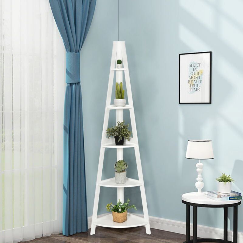 Étagère d'Angle Meuble de Rangement à 5 niveaux 35 x 35 x 175 cm Blanc en MDF de Haute Résistantce DESIGN IN