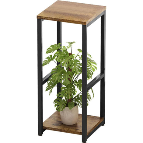 Étagère d'angle moderne à 2 niveaux en métal pour plantes d'intérieur, 80 cm, support carré pour pots de fleurs (2 niveaux, noir)