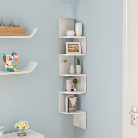 Étagère d'angle Murale à 5 étages Porte-Objets en Bois étagère de Salon Studio Cuisine Chambre à Coucher pour Plantes CD décorations Souvenirs - Blanc