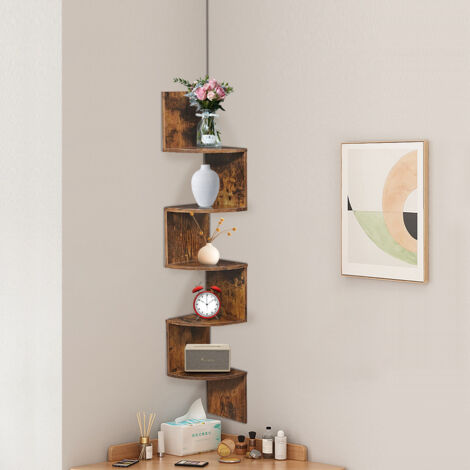 Étagère d'angle Murale à 5 étages Porte-Objets en Bois étagère de Salon Studio Cuisine Chambre à Coucher pour Plantes CD décorations Souvenirs-couleur rétro