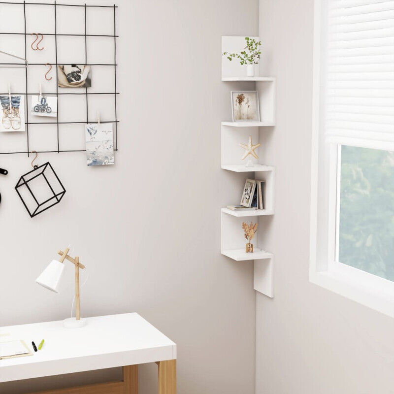 Vidaxl – Étagère d'angle murale 20x20x127,5 cm – Bois d'ingénierie blanc – Capacité de charge 40 kg – Fixation murale incluse