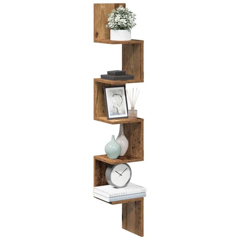 Vidaxl - tagère d'angle murale vieux bois 20x20x127,5 cm