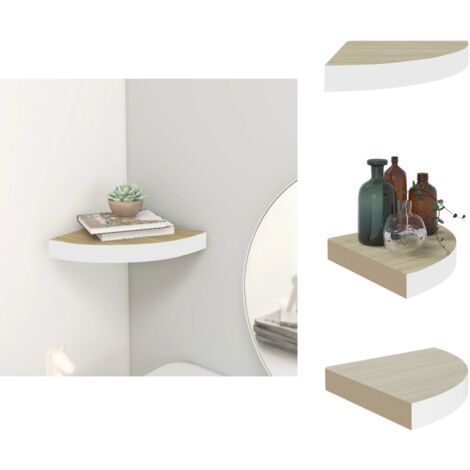 Étagère d'angle murale Chêne et blanc 35x35x3,8 cm MDF - Étagère Murale - Étagère D'angle - Rangement Mural - Décoration Murale - Bibliothèque Murale
