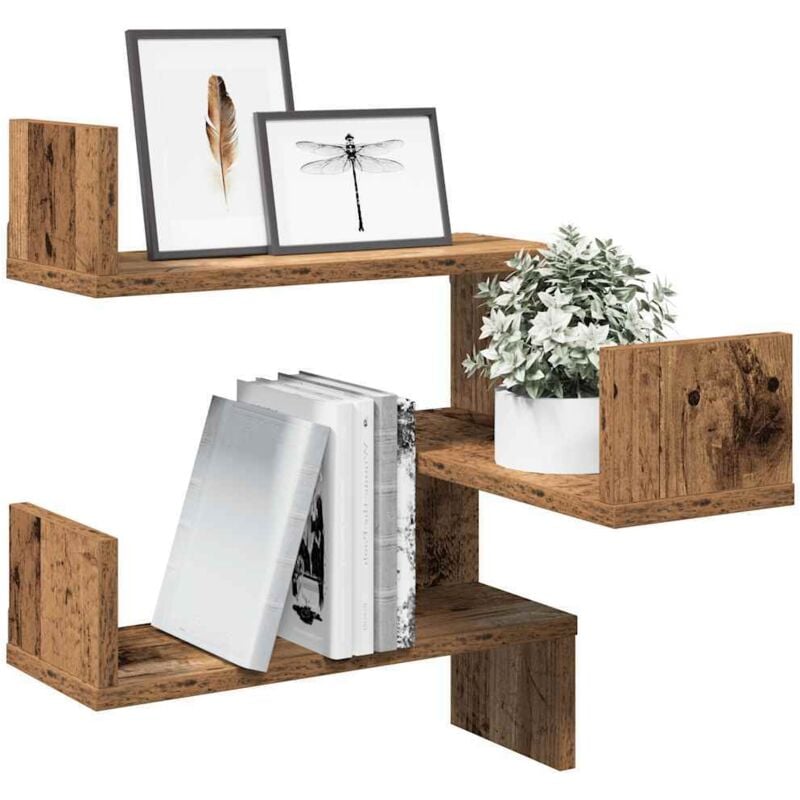 vidaXL Étagères d'angle murales 2 pcs vieux bois 40x40x49,5 cm