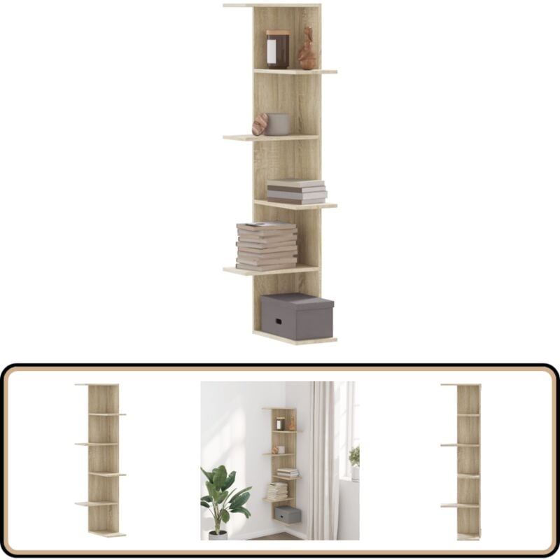 Tagère d'angle murale chêne sonoma bois d'ingénierie - Étagère Murale - Étagère D'angle - Meuble Mural - Décoration Murale - Rangement Mural