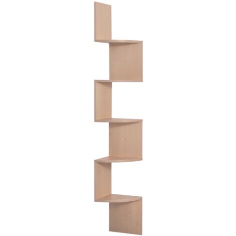 Étagère d'angle Murale de Rangement Forme Zigzag 20L x 20l x 126H cm 5 Niveaux  chêne Clair