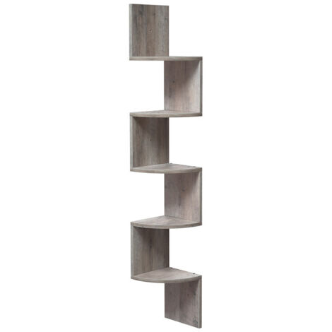 Étagère d’Angle Murale, Étagère de Rangement à 5 Niveaux, Étagère à Plantes, pour Chambre à Coucher, Salon, Salle de Bain, Bureau à Domicile, Grège Chiné