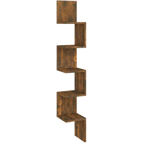 Étagère d'angle murale  Étagère flottante Chêne fumé 20x20x127,5cm Bois ingénierie