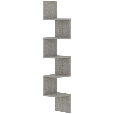 Étagère d'angle murale  Étagère flottante gris béton 19x19x123cm bois d'ingénierie