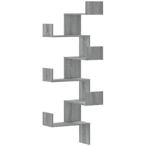 Étagère d'angle murale  Étagère flottante sonoma gris 45x45x147cm bois ingénierie
