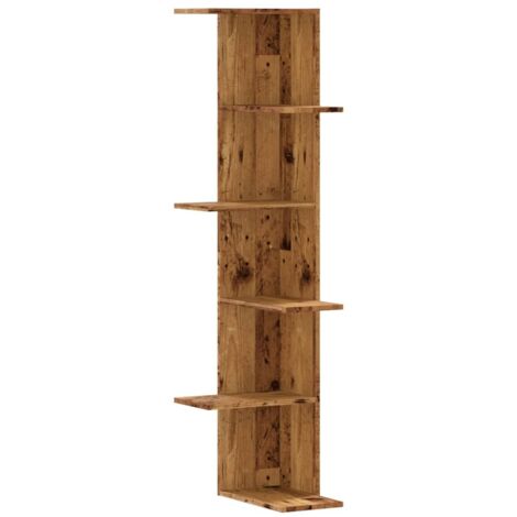 Étagère d'angle murale  Étagère flottante vieux bois bois d'ingénierie
