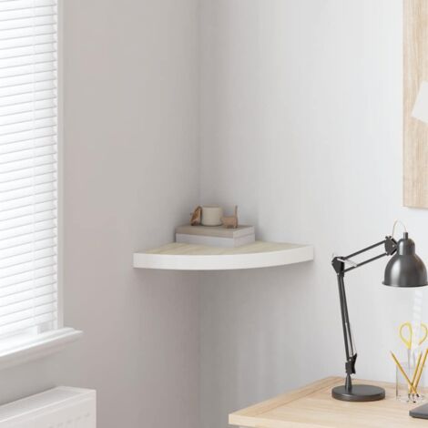 Étagère d'angle murale  Étagères Murales Flottantes de Rangement Chêne et blanc 35x35x3,8 cm MDF BRZH699387