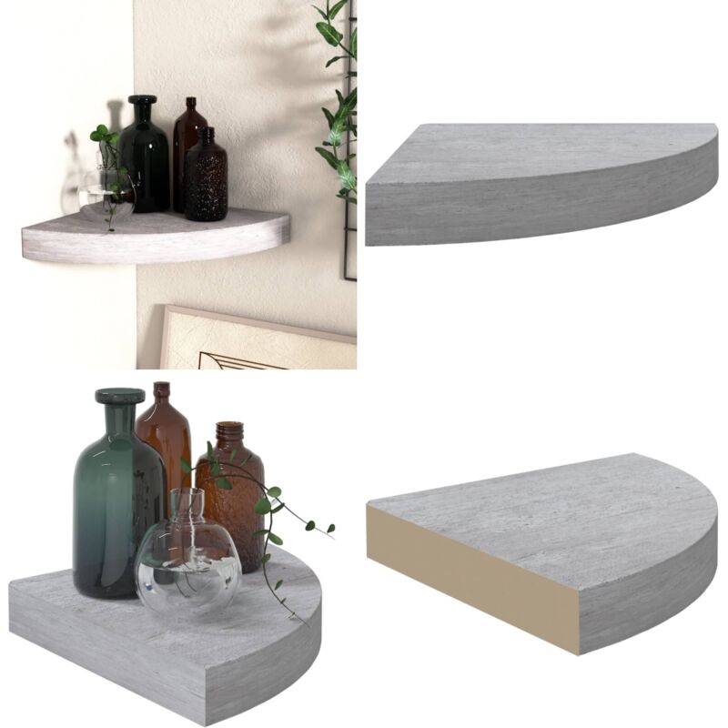 Tagère d'angle murale Gris béton 25x25x3,8 cm mdf - Étagère Murale - Étagère D'angle - Rangement Mural - Décoration Murale - Meuble Gris - Home &