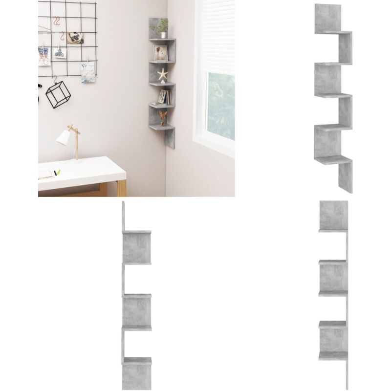 Tagère d'angle murale Gris béton Bois d'ingénierie - Étagère Murale - Étagère D'angle - Rangement Mural - Décoration Murale - Meuble D'angle - Home &