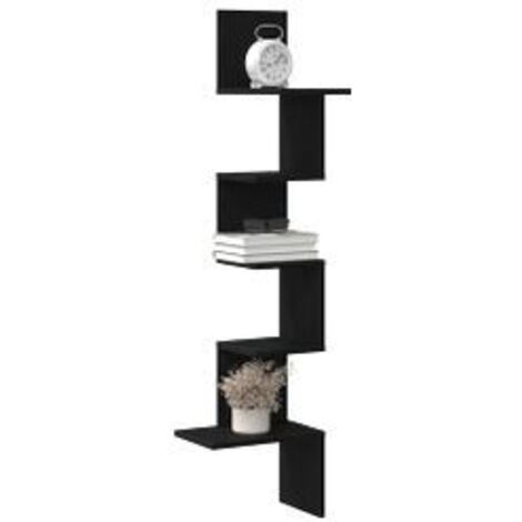Étagère d'angle murale noir 32x32x127,5 bois d'ingénierie