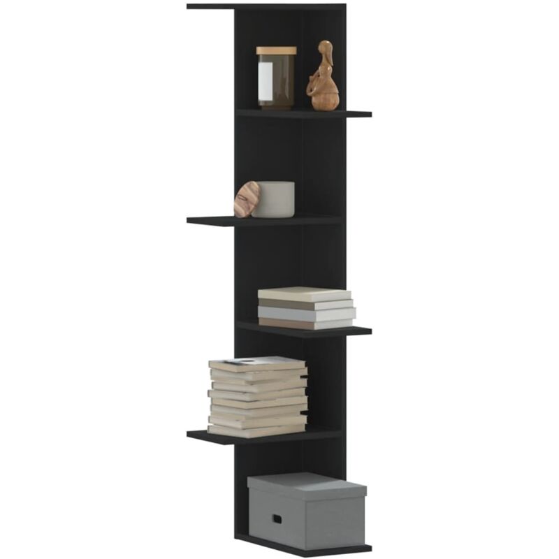 Vidaxl - tagère d'angle murale noir 36,5x36,5x140 cm bois d'ingénierie