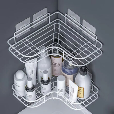 Étagère d'angle murale sans perçage pour salle de bain et cuisine (blanc, lot de 2)