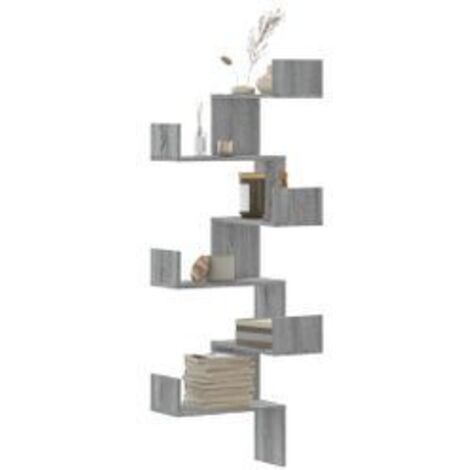 Étagère d'angle murale sonoma gris 45x45x147 bois ingénierie